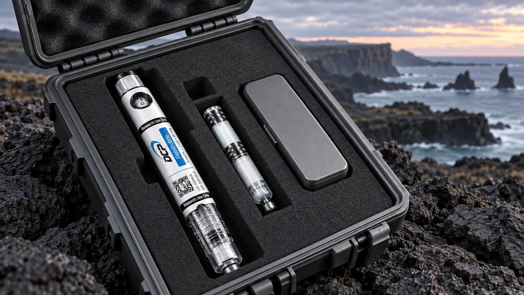Dual Chamber Peptides — Измислена редакционна сцена; не е съвет за съхранение на открито или валидирана система за доставка.